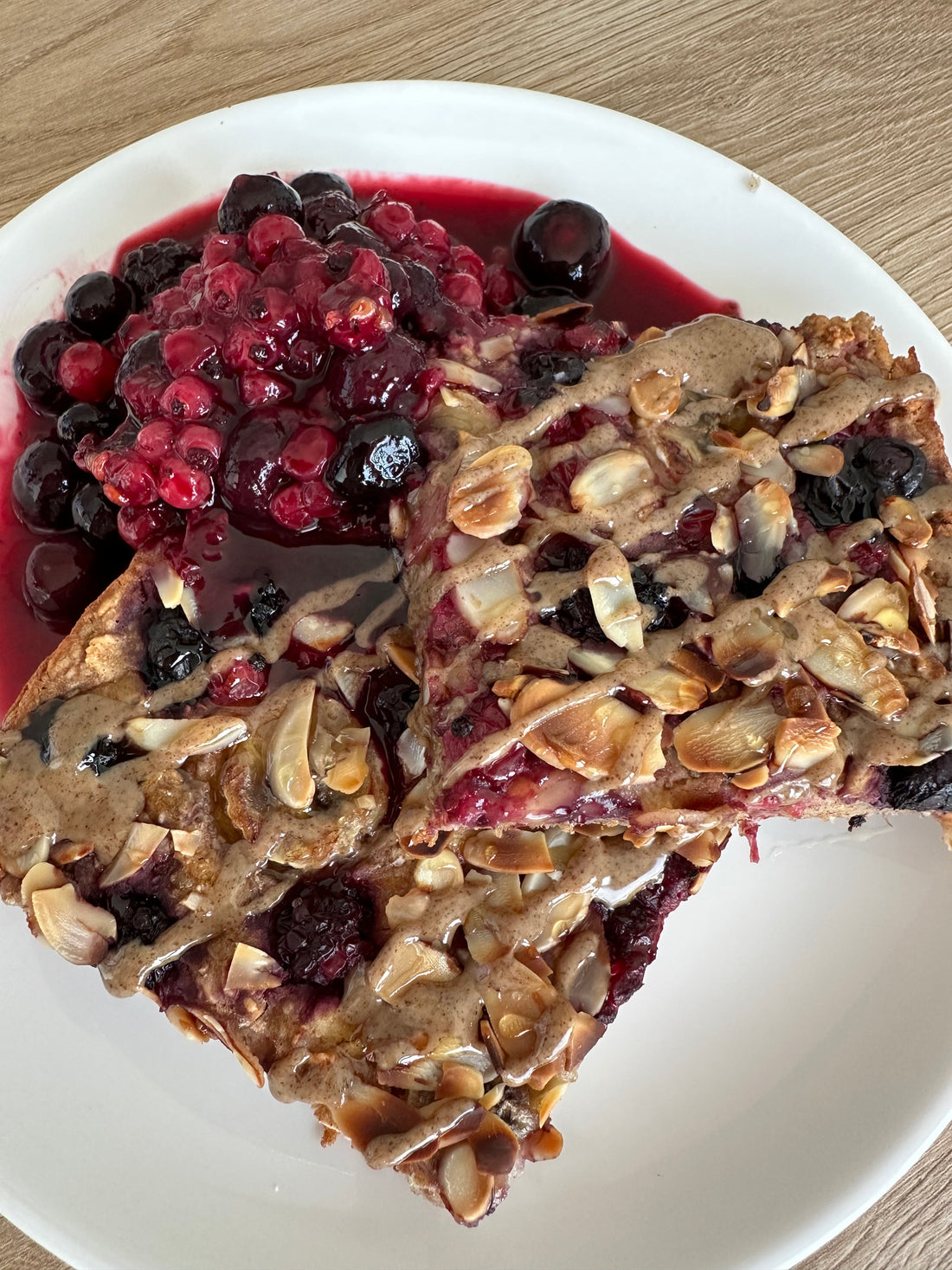 vegan oat bake made with nutritious ingredients and a higher protein content perfect for a balanced breakfast or as a snack